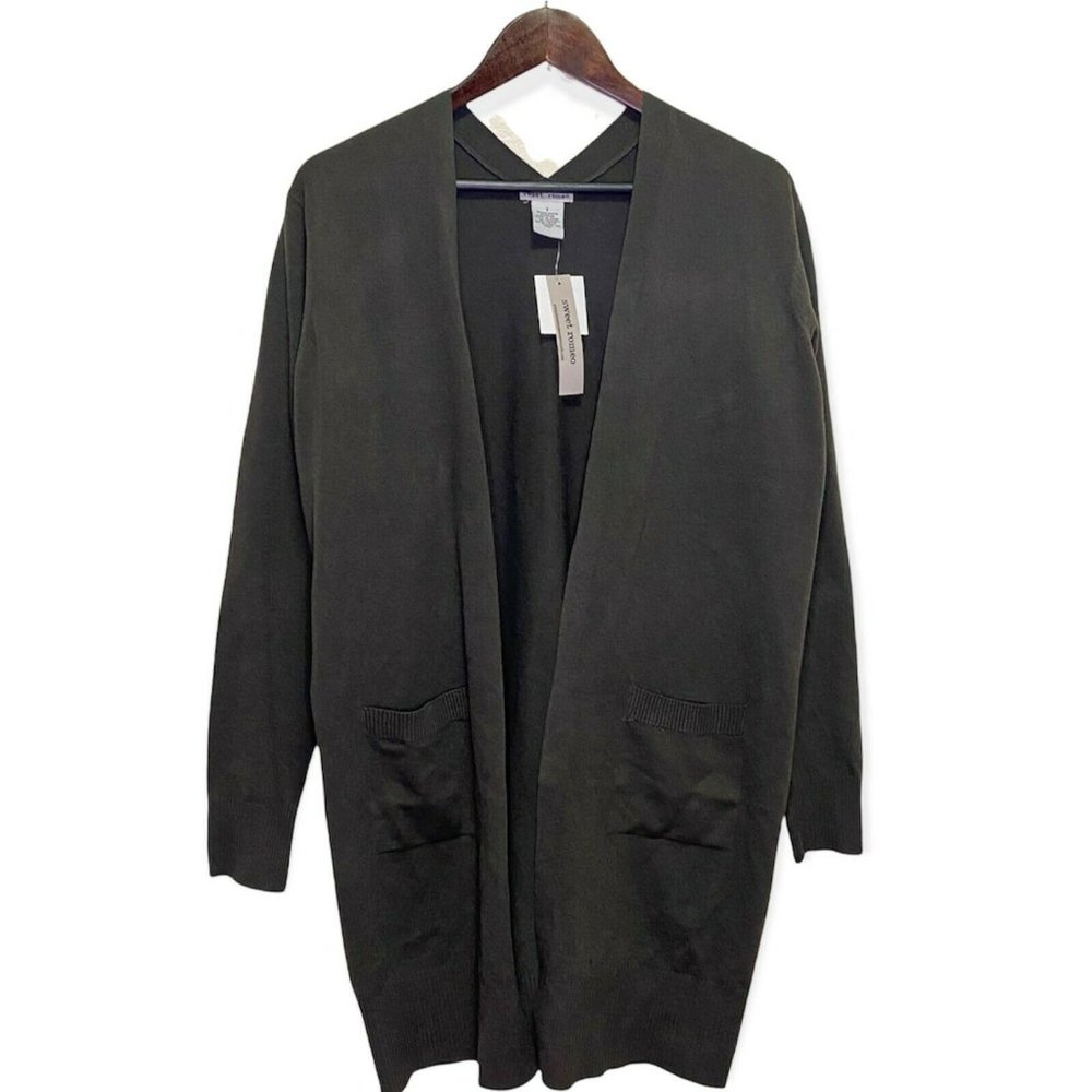 Sweet Romeo Women's S Back V-Neck Long Sleeve Open Front Cardigan Knit Lod Green